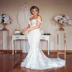 2020 arabe aso ebi plus taille luxueuse robes de mariée en dentelle de dentelle sirène sexy robes de mariée