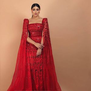 2020 Arabische Aso Ebi Red Luxueuze kralen pailletten avond Sparkly A-lijn prom-jurken sexy formeel feest tweede receptie jurken zj432