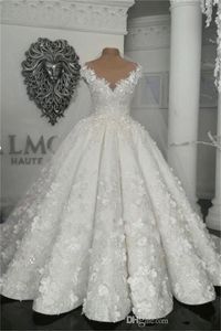 2020 vestidos De novia árabes De Dubái, apliques florales 3D transparentes, cuentas De talla grande, Vestido De Novia, Vestido De baile De princesa, Vestido De Novia