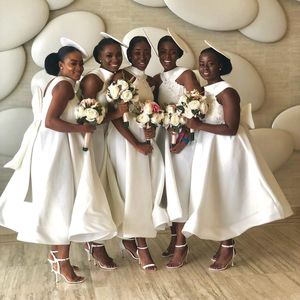 2020 ASO EBI lange bruidsmeisje jurken appliques halter nek baljurk satijnen strand boho thee lengte plus size bruiloft gasten jurken