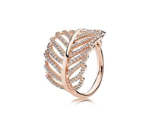 2020 Authentieke 925 Sterling Silver Light Feather Ring met CZ Diamond Fit Charms Jewelry Fashion Dames Wedding Ring met cadeaubon6888257