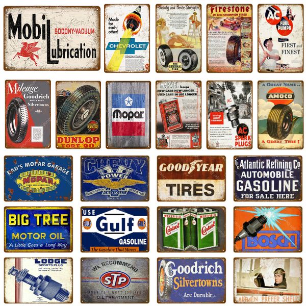 2021 Auto móvil Gas Oline Placa Motor Aceite AC Bujías Vintage Metal Carteles de chapa Home Bar Pub Garaje Decoración Etiqueta de la pared Neumáticos Póster