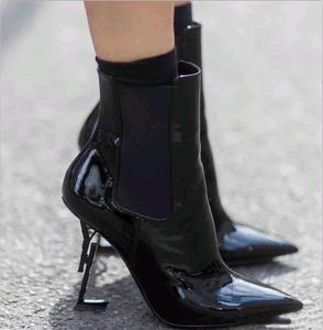 2020 otoño e invierno nueva moda damas tacones altos exquisitas y cómodas mujer alfabeto botas de tacón alto material de cuero tamaño 35-43