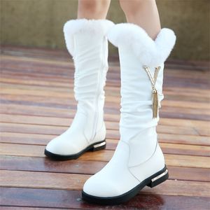 Autumn and Winter Girls 'Boots Big Kids plus fleece echte lederen kinderkonijnbont laarzen LJ201201