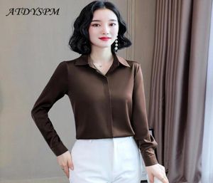 2020 Autumn Hidden Breasted Women Silk Shirt Casual vrouwelijke blouse tops lange mouw rapel shirts stijl vrouwen satijnblouses44714772516593