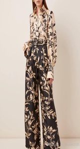 2020 AUTOMNE NOUVELLE FOCHIE LA MODE SILK Écharbes attachées à des manches longues Shirt Imprimé Imprimé Highwaist Wideleleg Pantor Suit Fo8293619