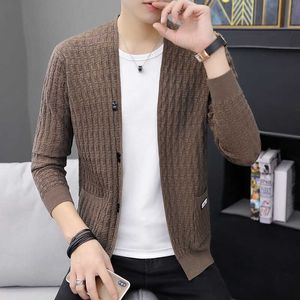 2020 herfst nieuwe heren knitwear cardigan effen kleur trui jeugd lange mouw slim fit type voor lente en herfst jas M-3XL Y0907