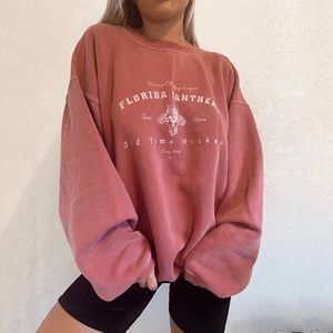 2020 Herfst Nieuwe Vrouwen Hoodies Casual Pullover Mode Letter Hoge Elementen Streetwear Simple Vrouw Top Roze Kleur Maat S-2XL