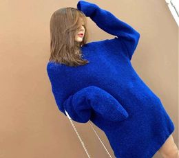 2020 Autumn Sapphire Blue White Loose Sweater Letters Lazy Skinfriendly Men and Women met dezelfde casual AllMatch longSleeved4420453