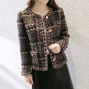 Otoño primavera nueva chaqueta corta de lana de tweed de color marrón con cuello redondo para mujer abrigo de talla grande casacos SMLXLXXL3XL4XL