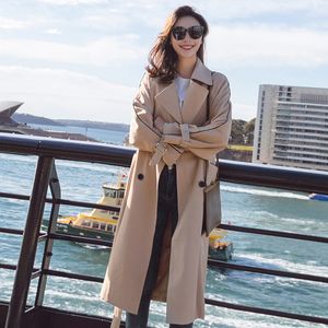 2020 automne tendance femmes coupe-vent élégant taille ceinture lâche kaki noir bleu printemps long trench-coat pour femmes outwear FY47 T200828
