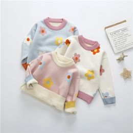 Automne hiver filles pull tricoté floral bébé enfants épais garder au chaud à manches longues hauts en bas âge pull pour enfants pour filles lj201128
