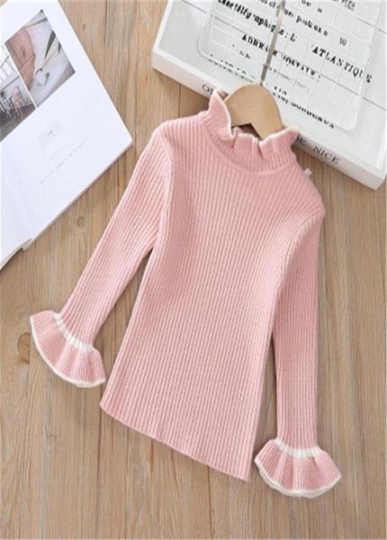 2020 automne hiver filles pull pull enfants col roulé tricoté bébé enfant en bas âge enfants vêtements chandails à manches longues évasées hauts2514434297