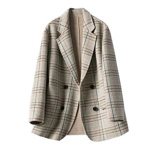 2020 Autumn Winter Women Casual Plaid Wool Jacket en Coat LJ201106