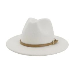 Chapeau Panama en feutre de laine pour hommes et femmes, chapeau melon Jazz Fedora, boucle de ceinture, décor à bord plat, chapeau de Cowboy Trilby ZZ, automne hiver 2020