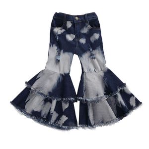 Babykleding peuter baby kinderen kinderen meisje kleren bel een bodem broek flare denim jeans broek gelaagde gaten broek 2-7t