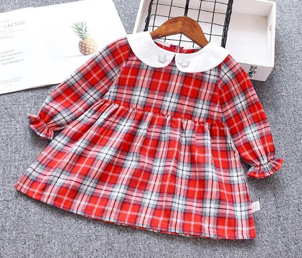 2020 Baby Girls Princess Dress Autumn Plaid Doll Collar Slewe Long Smuneve Kids para fiesta de cumpleaños diseñada para bebés Investable 4894904