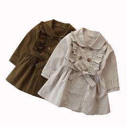 Vêtements de printemps et d'automne pour bébés filles, veste à bandes décontractée, coupe-vent, manteau, Trench à boutons à volants, 2-7T