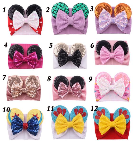 2020 bébé velours cheveux ceinture couleur unie épingle à cheveux bébé paillettes paillettes grand arc clips souris oreille large boutique bandeau bébé fille cheveux A7327916