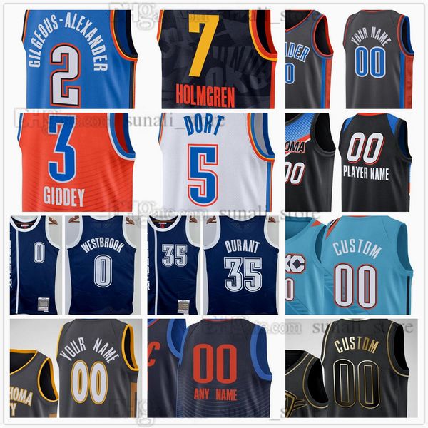 Maillots de basket-ball Shai 2 Gilgeous-A l e x a n d e r Jalen 8 Williams Chet 7 Holmgren Josh 3 Giddey Gordon 33 Hayward Luguentz 5 Dort Isaiah 11 Joe Bismack 15 Biyombo imprimé