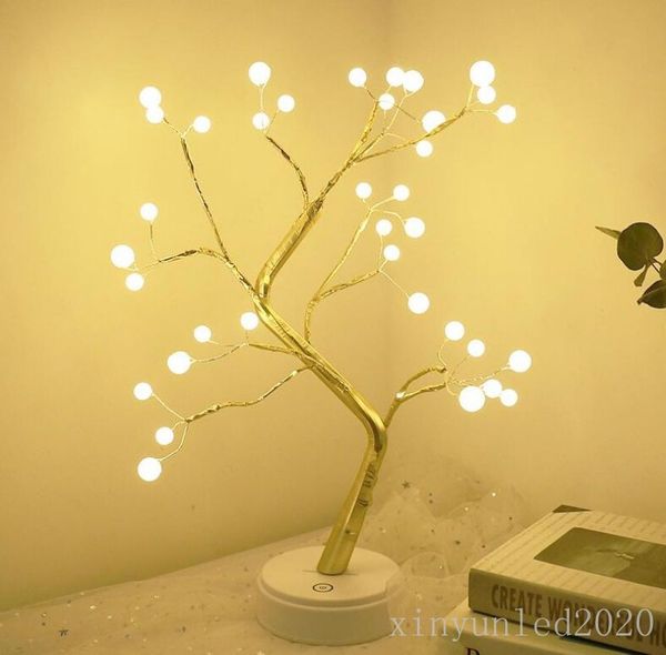 Lampe d'arbre à piles 2020, lumières LED décoratives, veilleuse féerique USB tactile, Table de bureau, chambre d'enfant, blanc chaud, lampe de chevet