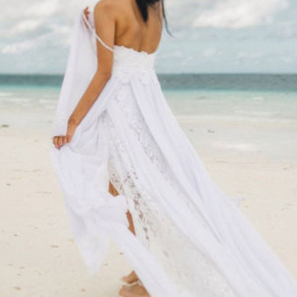 2020 Robe De mariée De plage voir à travers Robe De mariée fendue en mousseline De soie dentelle Sexy robes De mariée Boho Spaghetti Straps295w