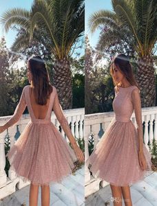 2020 Mooie blush roze juweel nek Een lijn Homecoming prom jurken sexy backless knie lengte afstudeerjurken mini cocktailparty6088905