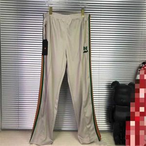 2020 pantalones de agujas Beige bordado de mariposa verde agujas AWGE pantalones de chándal hombres mujeres Hip Hop pantalones de alta calidad X0628
