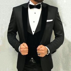 2020 Tuxedos de mariage noir marié manteau de mariage formel hommes costumes meilleur homme Blazer Slim Fit Terno Masculino 3 pièces (veste + pantalon + gilet)