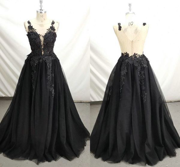 2020 Robes de soirée en dentelle noire pour occasions spéciales, plus la taille Sheer Jewel V Dos nu en dentelle Robes de bal Sweet 16 Robe Robes formelles