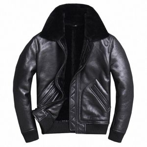 2020 Noir Hommes Militaire Pilote Shearling Veste Plus Taille XXXXL Slim Fit Hiver Épais Russe Aviateur Véritable Manteau a7v2 #