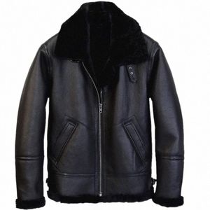 2020 Hombres Negros Estilo militar B3 Bomber Shearling Coat Plus Tamaño XXXL Piel de oveja genuina Ruso Invierno Grueso Cálido Aviador Chaqueta 60jU #