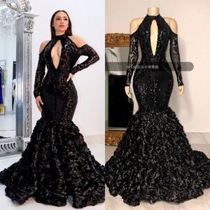 2020 noir jupes à plusieurs niveaux robes de bal africain col haut 3D dentelle fleurs paillettes robes de soirée grande taille robe réfléchissante CG001