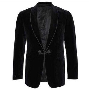 2020 Black Velvet Dernières vestes de smoking châle revers formel smokings lâche vintage rétro dîner costume de bal blazer (1 veste) x0909