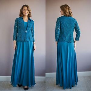 2020 bleu mère des robes de mariée avec tenue bijou à manches longues robe de soirée appliques dentelle en mousseline de soie parole longueur robe de bal de mariage pas cher