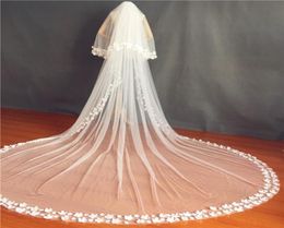 2020 velos de boda con cara de rubor, dos capas, Apliques de encaje, accesorios para el cabello de boda, velo de novia con flores 3D hecho a medida 1549591