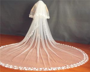 2020 Blush visage voiles de mariage deux couches dentelle Appliques accessoires de cheveux de mariage sur mesure fleurs 3D voile de mariée 1549591