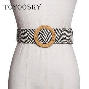 2020 Boheemse gebreide vrouwenriem etnische brede riem voor kledingoverjas met ronde vierkante pin Hoge kwaliteit voor feest 217J