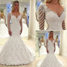 2020 Abiti da sposa a sirena in pizzo a maniche lunghe bohémien Appliques con scollo a V Elegante abito da sposa Boho country Abiti da sposa BC3000