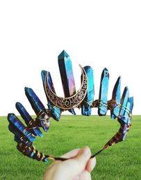 2020 Boho Vintage Witch Tiara Faux Raw Crystal Headband Alloy Moon Angel Aura Crown CX2008197384646