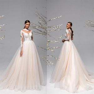 2020 Boho mariage Robes de mariée manches longues robe de mariée en dentelle Appliqued Tulle froncé balayage train Personnalisées Robes de mariée vente chaude