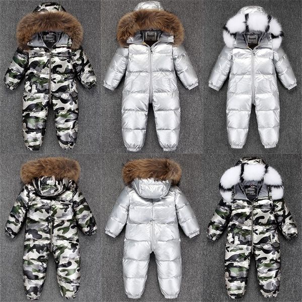 2020 Boy Baby Jacket 80% Duck Down Outdoor Infant Clothes Girl Boys Kids Mono 2 ~ 5y Russian Winter Snowsuit ropa de bebé cálida LJ201017