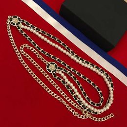 Cinturón de cuero de cadena gruesa Vintage para mujer, collar de perlas dobles de Color dorado, cinturón para fiesta, joyería fina 321U, 2020