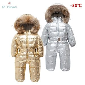 2020 Marque Orangemom Russie Hiver -30 Degré Vers Le Bas Jacke Enfants Grand Fourrure De Raton Laveur Vêtements Garçons Filles Chaud Coupe-Vent Barboteuses LJ201017