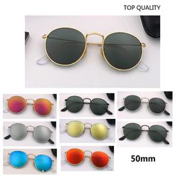 2020 Brand Sungass Vintage Sunglasses Femmes hommes Fashion Round Metal 001 Designer Retrole Flash Sun Sunshes UV400 50mm 029 Glass LE7390727