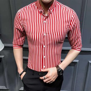 2020 marque hauts mode homme été pur coton demi manches chemise d'affaires hommes de haute qualité revers rayure chemises décontractées S-5X178x