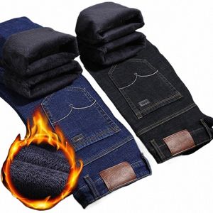 2020 Marca Invierno Cálido Fleece Jeans para hombres Estiramiento grueso Denim Jean Pantalones rectos Fi Male Cott Pantalones Hombres 42 G26c #