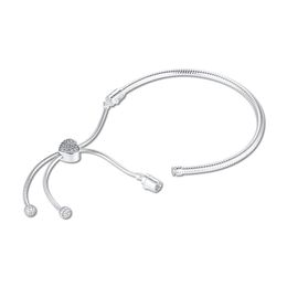 2020 Bransoletki Damskie 925 Sterling Zilveren armbanden Dames PAVE Stenen Hart Schuifarmband Verstelbare Ketting Sieraden