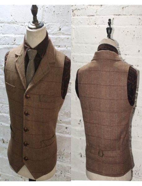 2020 Grown Plaid Groom Giless for Wedding Wool Herringbone Tweed Custom Made Slim Fit Mens Vest Farm Robe Prom Robe Waistcoat Plus7080285