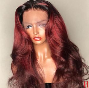 2020 Burgundy Human Hair Pruik Body Wave Red Lace Front Haren Haarpruiken voor zwarte vrouwen 180 Dichtheid gekleurd 13x6 Lace Wigs4381023